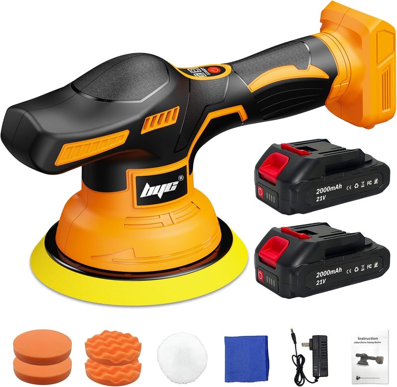 RAYLEEY Cordless Car Buffer Polisher kit - 2Pcs 2000mAh 21V Battery, 6 Inch Portable Orbital Buffer Polisher Kit, 8 Variable Speed Car Polisher for Car Detailing/Polishing/Waxing - Image 1